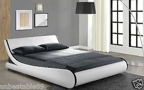 Black Bed Frame With White Headboard Designer Double Bed Frame Or King Size Faux Leather Slats Black White Red New Ebay Bed Headboard Design Double Bed Designs Headboards For Beds