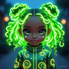 Chibi-style portrait of a girl with glowing hair