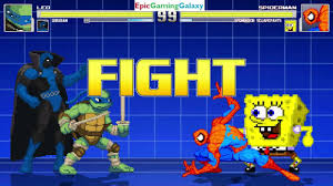 Spider Man And Spongebob Squarepants Vs Leonardo And Obsidian In A Mugen Match Battle Fight This Video Showcases Gameplay Of Obsidian The Battle Fight Barney The Dinosaurs Wonder Man