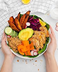 Vegan Tofu Buddha Bowl Sweet Potato Wedges Healthy Recipes Slaw