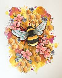 Bumble Bee Tattoo Print Tattoo Design Bee Art Print Etsy Bumble Bee Art Bee Art Bee Painting