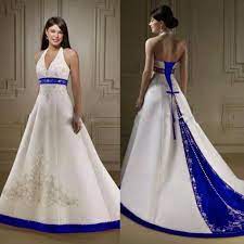 Colorful wedding dresses come in a wide range of different hues from soft blushes to pastel blues to deep emeralds. White Wedding Dress With Blue Trim Off 64 Www Daralnahda Com