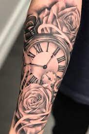 Clock And Rose Tattoo Design 1 The Best Half Sleeve Tattoo Designs You Can Ch Unique Half Sleeve Tattoos Clock And Rose Tattoo Half Sleeve Tattoos For Guys