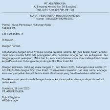 Surat pemecatan contoh ini adalah contoh jenis surat ikatan yang mungkin anda tulis kepada pekerja apabila perniagaan anda dipaksa untuk memberhentikan pekerja kerana berikut adalah satu lagi contoh surat penamatan yang boleh anda berikan kepada pekerja apabila dia dipecat sebabnya. Contoh Surat Phk Atau Surat Pemecatan Dengan Berbagai Alasan