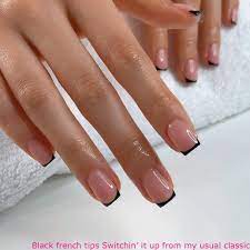 Acrylic Nails Black French Tips Switchin It Up From My Usual Classic Pink And White French French Tip Acrylic Nails Gel Nails French French Tip Nails