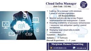 We Are Looking For An Experienced Candidate For The Position Of Cloud Infra Manager For Our Client Based In Bangalore Inte Job Posting Job Opening Job Hunting