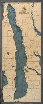 Torch Lake 3 D Nautical Wood Chart 13 5 X 31 Driftwood Grey Frame