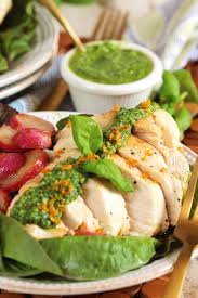 Olive Oil Poached Chicken And Radishes With Citrus Pesto The Suburban Soapbox Recipe Poached Chicken Radish Recipes Chicken Recipes