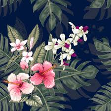 Check spelling or type a new query. Seamless Floral Pattern Pink Hibiscus Frangipani And Orchid Flowers On Dark Blue Abstract Background Vector Illustration Watercolor Hand Drawning 1984117 Vector Art At Vecteezy