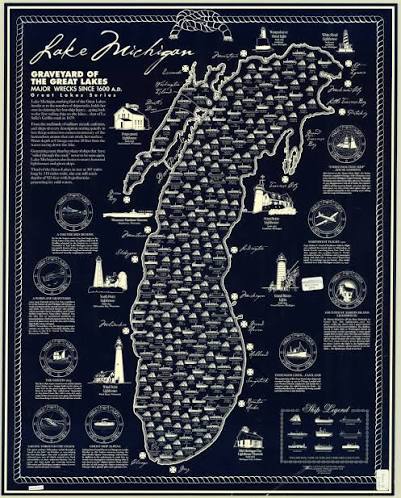 Lake Michigan, graveyard of the Great Lakes : major wrecks since 1600 A.D.  - American Geographical Society Library Digital Map Collection - UWM  Libraries Digital Collections