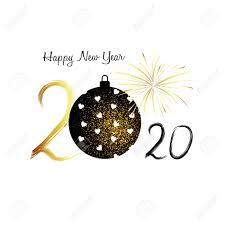 Card for 2020 with text happy new year 2020 in white script on a dramatic background of snow flake crystals on black. Handwritten Letters Happy New Year 2020 Images Black And White