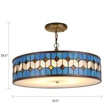Drum Hanging Lamp Tiffany Mediterranean Style Stained Glass 3 5 Lights Pendant Light In Blue Tiffany Pendant Light Small Pendant Lights Hanging Lamp