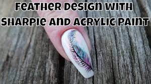 Feather Design With Sharpie And Acrylic Paint Youtube Feather Nail Art Nail Tutorial Videos Feather Design