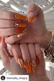 19 Most Beautiful Fall Nails For 2019 Stylishbelles Orange Acrylic Nails Orange Nail Designs Coffin Nails Designs