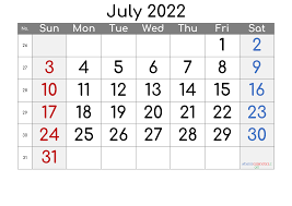 Printable Calendar 2022 July