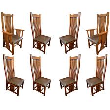 Set Of 8 Mission Arts And Crafts Oak Curved High Back Dining Chairs In 2020 Arts And Crafts Furniture Arts And Crafts Interiors Arts And Crafts Storage