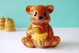 Vintage Bear Shaped Honey Jar Ceramic Bear Honey Pot Cute Kitschy Big Eye Bear Eating Honey Retro Kitsch For The Kitchen Honey Jar Honey Spoons Honey Pot