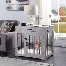End table dog crate furniture can be placed seamlessly into a living room or other area of home happenings, allowing dogs to comfortable hang out with their favorite humans! Unipaws Crate Wooden End Table With Wire Dog Kennels With Drawer In Weathered Grey 32 L X 23 W X 30 H Petco