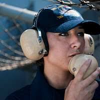 Seaman Jaclyn Davis, from Grass Valley, California, stands the life-buoy  watch