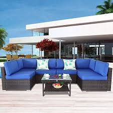 Brown Pe Rattan 7pcs Sectional Sofa Set Garden Furniture Cushioned Couch Wicker Outdoor Furnitu Wicker Patio Furniture Sets Patio Furniture Sets Patio Sofa Set