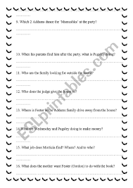 How much do you know about the movies? The Addams Family Movie Quiz Questions Esl Worksheet By Fickle
