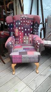 Re Upholstered Chair By Rustique Interiors On Facebook Could Paint Using Acrylics Or Fabric Paint Upholst Patchwork Furniture Upholstered Chairs Furniture