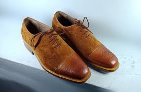 Handmade Light Brown Lace Up Shoe Men S Cap Toe Dress Formal Leather Suede Shoe Suede Leather Shoes Brown Oxfords Suede Oxfords