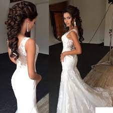 Syrena V Neck Bez Rekawow Off The Shoulder Lace Aplikacja Dluga Maksia Suknia Bodycon Vest Bride Hairstyles Wedding Hairstyles For Long Hair Wedding Hairstyles