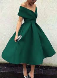 Green Off Shoulder Bridesmaid Dresses Tea Length Party Dress Tea Len Bemybridesmaid Mooie Jurken Bruiloftsoutfits Trouwjurkstijlen