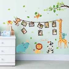 Cartoon Animal Photo Frame Large Wall Stickers Animals Decals Kids Room Decor Bedroom Kindergarten School Kid Room Decor Wall Stickers Kids Wall Decor Stickers