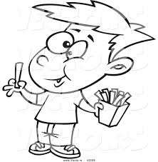 Search through more than 50000 coloring pages. Vector Of A Happy Cartoon Boy Eating French Fries Coloring Page Outline By Toonaday 43269