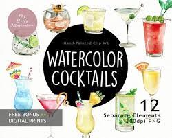 Watercolor Classic Cocktails Drink Clipart In Png Files Etsy Cocktail Drinks Classic Cocktails Clip Art