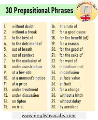 They link nouns (and pronouns) to verbs or adjectives. 30 Examples Of Prepositional Phrase English Vocabs