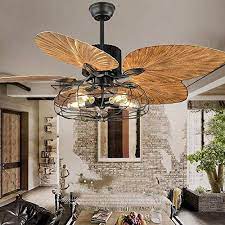 Tropical ceiling fans are designed to waft cool breezes reminiscent of an island paradise. Industrial Cage Ceiling Fan With Light Tropical 5 Lights Remote Control Indoor Chandelier Fan Light Palm 5 Reversible Buy Online In Zambia At Zambia Desertcart Com Productid 88468844