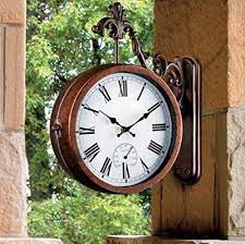 Sold and shipped by spreetail. Vintage Style 2 Sided Outdoor Thermometer Wall Clock With Mounting Bracket Outdoor Clock Wall Clock Hanging Clock