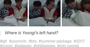 Yoonmin Jimin Sat On His Left Hand Yoongi Is Enjoying It Bts Funny Yoonmin Bts Memes