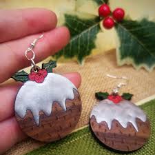 Christmas Pudding Earrings With Sparkling White Glitter Icing