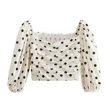 Black And White Polka Dot Short Sleeve Shirt Women Black And White Polka Dots Print Shirt New Long Sleeve Blouses Polka Dot Square Collar Crop Tops Sweatshirts Women Polka Dot Crop Tops Dot Print Shirt