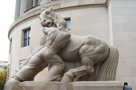 The Muscular Art Deco Statue Depicting The Struggles Of Capitalism Deco Statue Statue Art