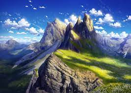 Image of anime mountains river other anime background wallpapers. Landscape Hd Wallpaper Background Image 3508x2480