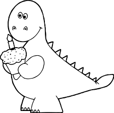 Dinosaur birthday coloring page has a cute dinosaur happily celebrating his birthday with two balloons in his background and a birthday cake and eggs on top of it. Dinosaur Cake Coloring Page Novocom Top