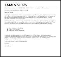 Maintenance Supervisor Cover Letter Sample Cover Letter Templates Examples