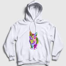 Renkli Kedi Kapsonlu Sweatshirt