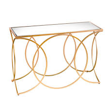 Southern Enterprises Rachel Gold Geometric Console Table With Mirrored Top Hd652207 The Home Depot In 2020 Metal Console Table Console Table Mirrored Coffee Tables
