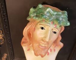 Vintage Hand Painted Chalkware Mary and Jesus Religious Wall Hanging Set ~  Chalkware Busts ~ Mid-Century Religious Home Decor