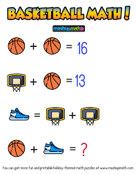 While there are many ways to overcome this problem, math puzzles just might be the most fun and interesting way to do it. Are Your Kids Ready For These Basketball Math Puzzles Mashup Math Basketball Math Maths Puzzles Math Riddles