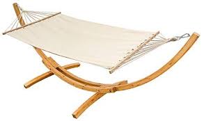 Amanka Hamac Xxl Avec Support En Bois Naturel Chaise Longue Suspendue Pour Jardin Beige Hamac Hamac Support Bois