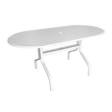 • 30w x 60d x 28h • made of solid marine grade polymer • complements the kingston mgp set • option umbrella hole with plugs. Commercial Marine Grade Polymer 30 X 60 Oval Dining Table Pool Furniture Supply