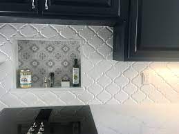 Tile is a great you can pair a white subway tile backsplash kitchen look with any style of ceramic. Navy Cabinets And Beveled White Arabesque Backsplash Tile White Arabesque Backsplash Arabesque Backsplash Arabesque Tile Backsplash