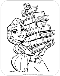 Coloring Page Of Rapunzel And Pascal With All Their Books Disney Rapunzel Pascal Tang Tangled Coloring Pages Cute Coloring Pages Rapunzel Coloring Pages